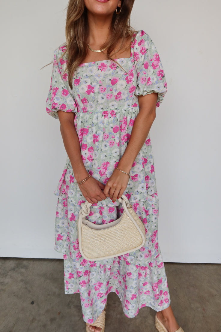 mint and pink floral mix dress