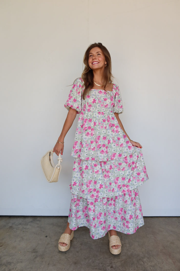mint and pink floral mix dress