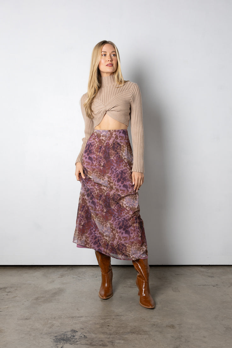 multi color animal print midi skirt