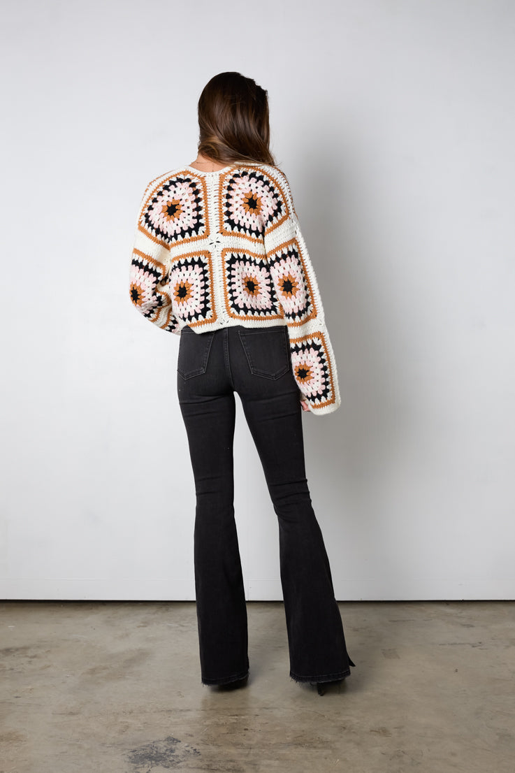 multi color crochet knit cardigan 