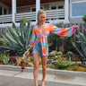 multi color long sleeve tie top