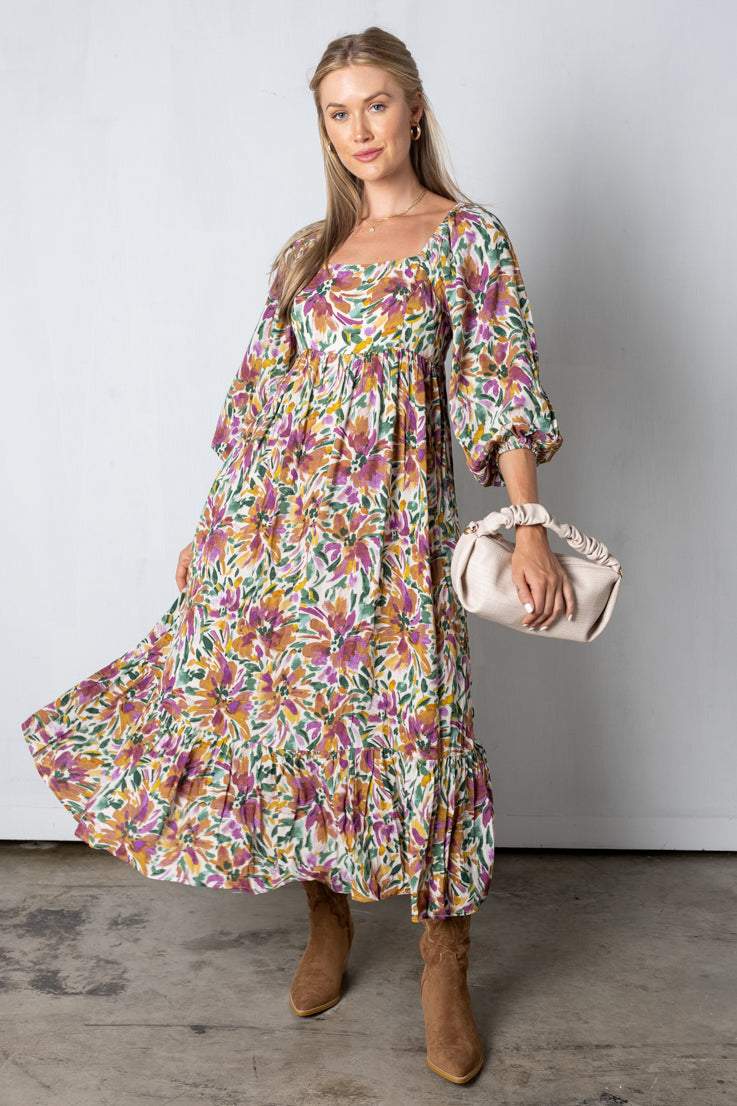 multi colored floral flowy maxi dress