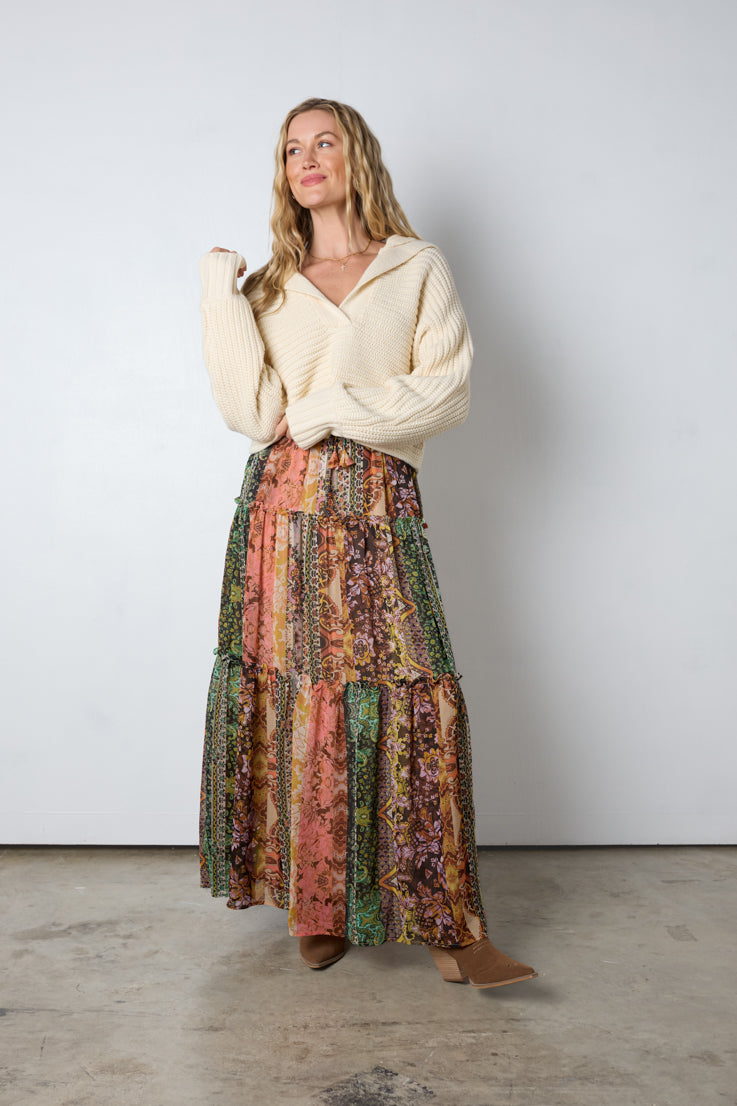 multi pattern maxi skirt