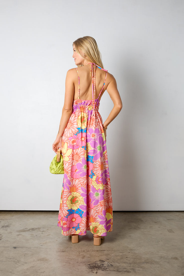 multicolor sleeveless maxi floral dress