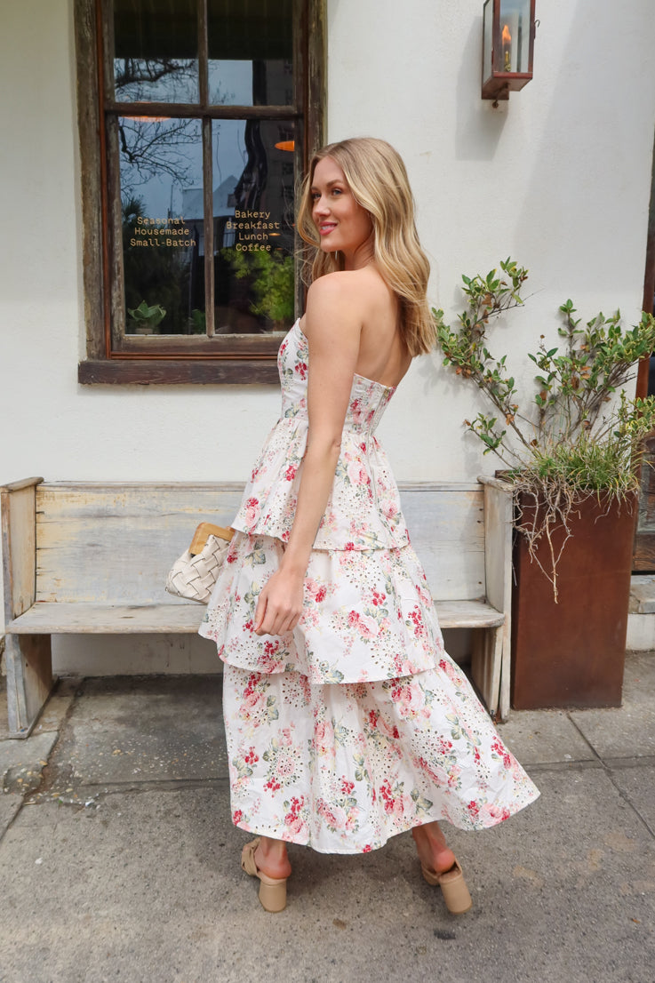 natural tiered floral dress