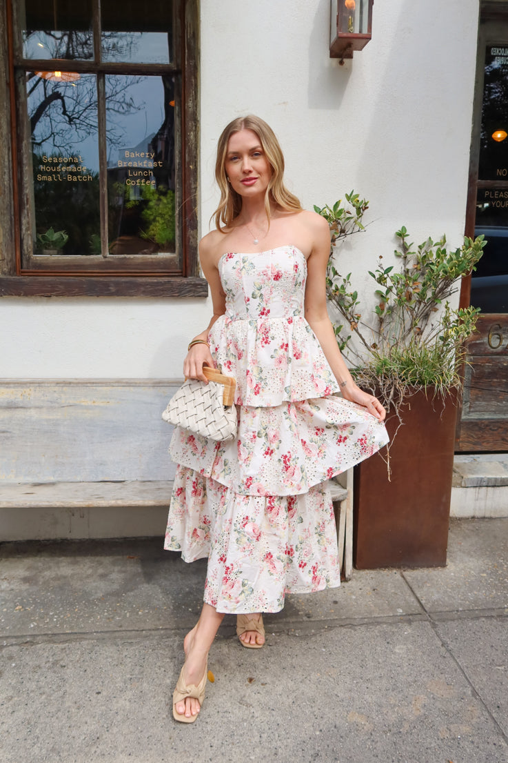natural tiered floral dress