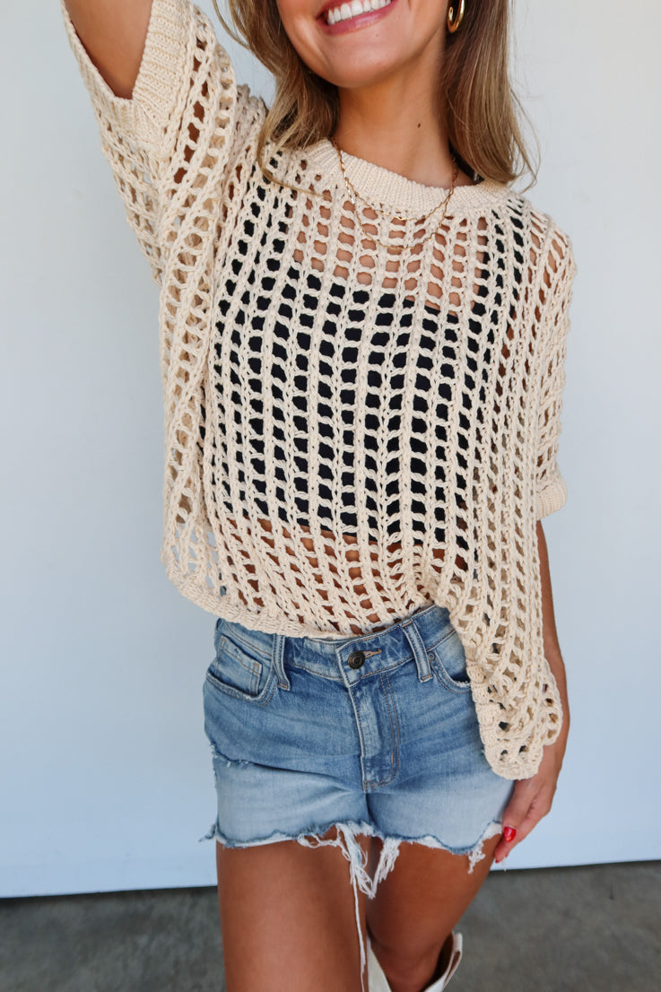 open knit tan top