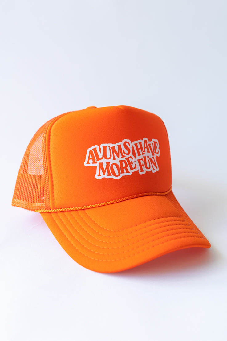 orange graphic alums have more fun hat