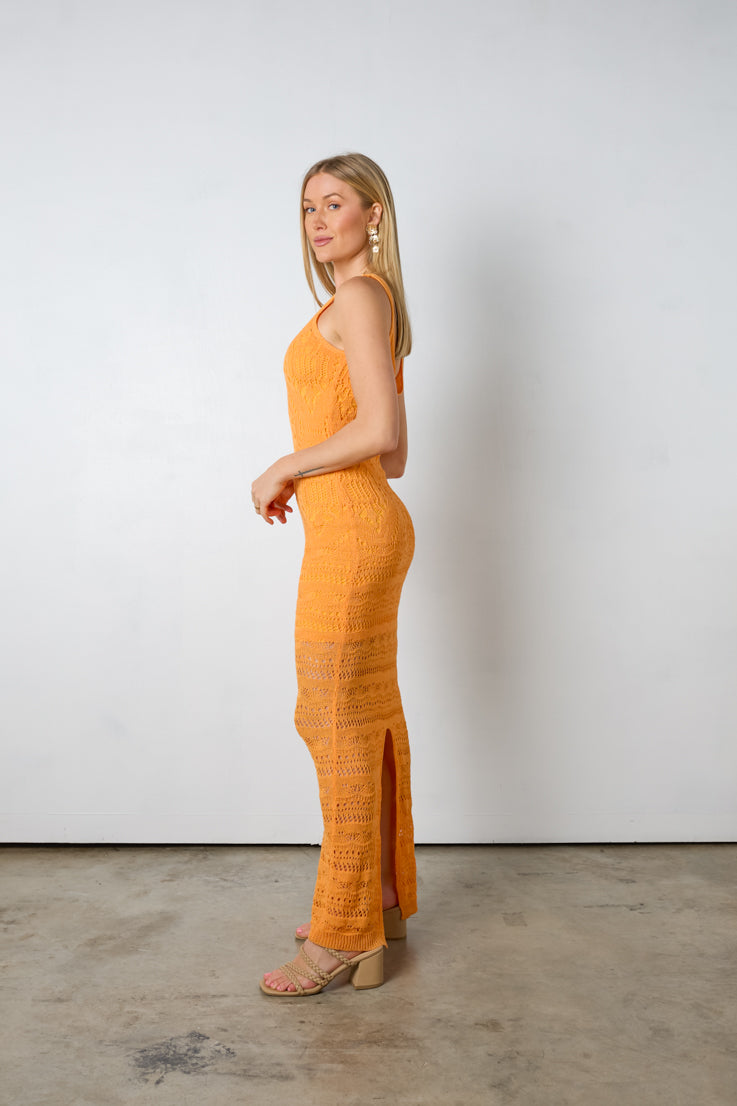 orange crochet maxi dress