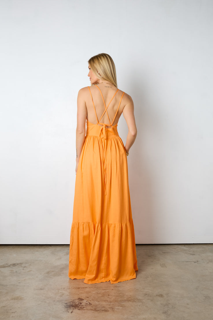 orange flowy maxi dress