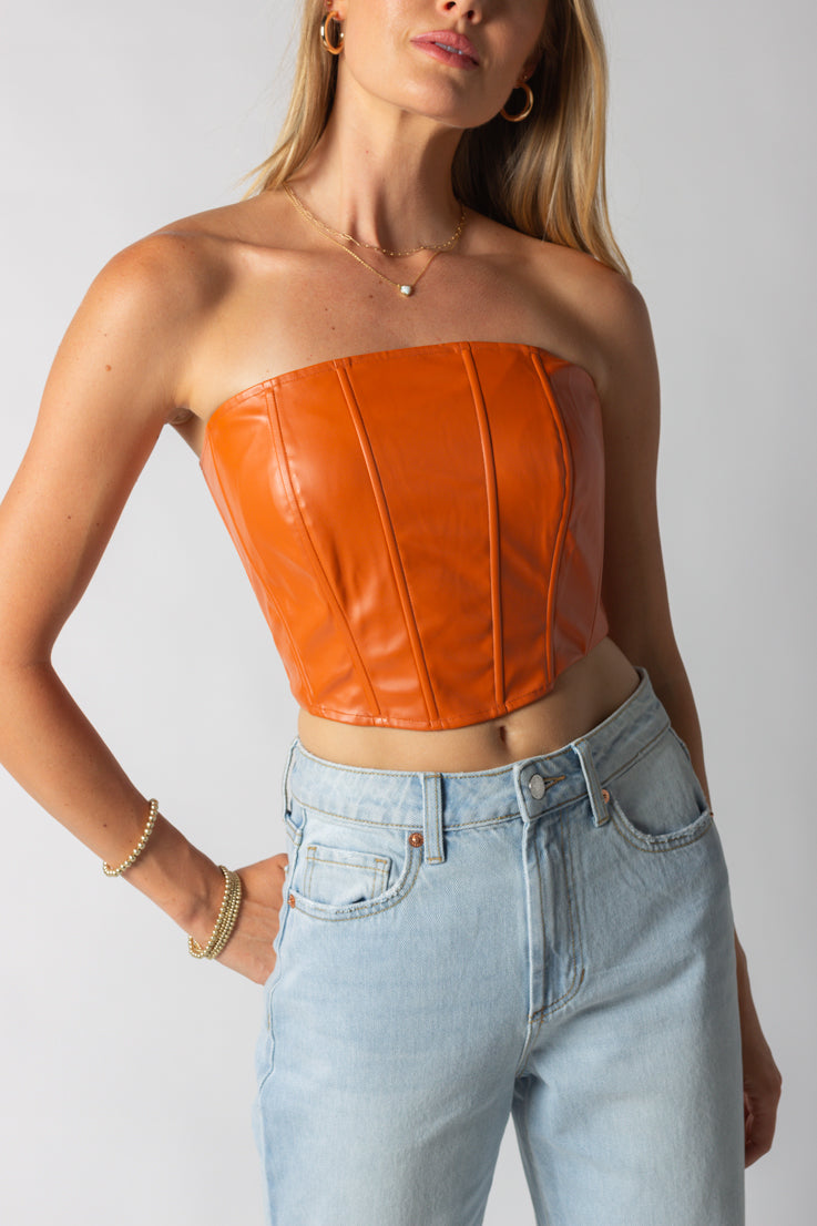 orange  leather corset top