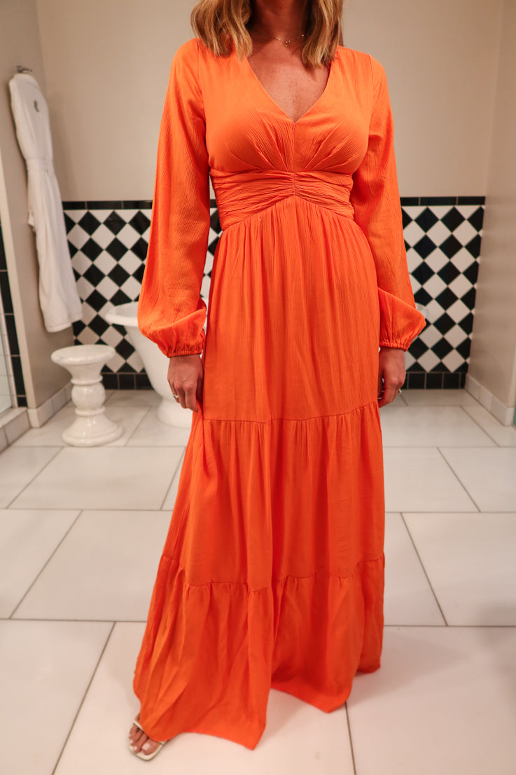 orange long sleeve maxi dress