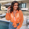 orange sheer button up