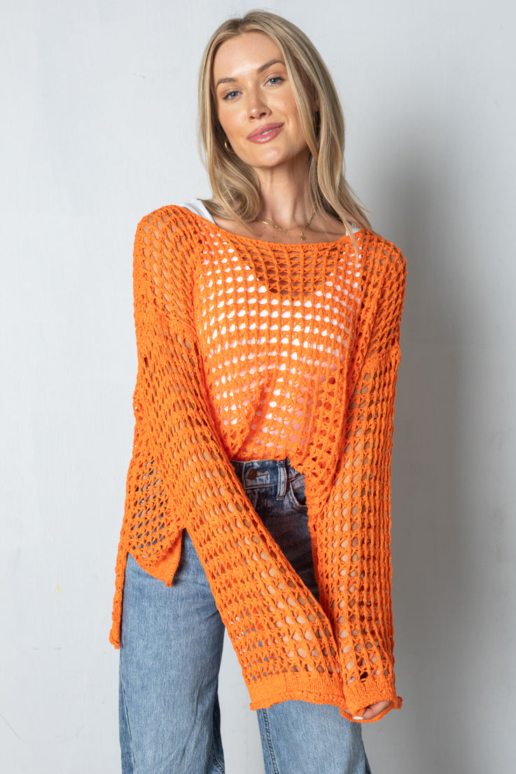 orange waffle knit sweater