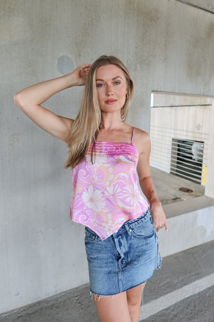 pink floral open back top