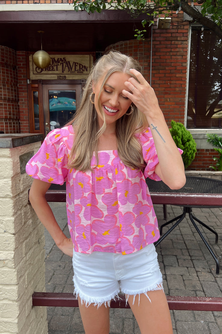 pink floral puff sleeve top