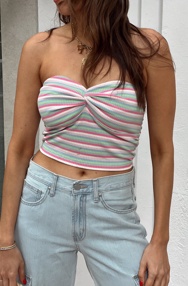 pink mint striped tube top