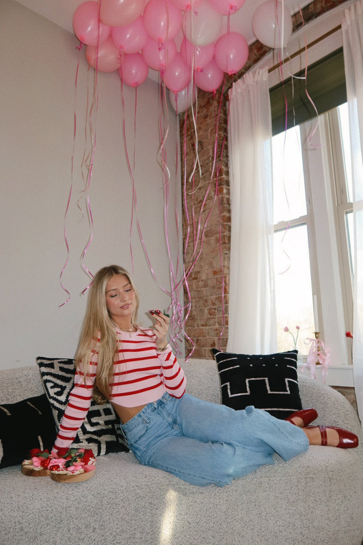 pink and red stripe top