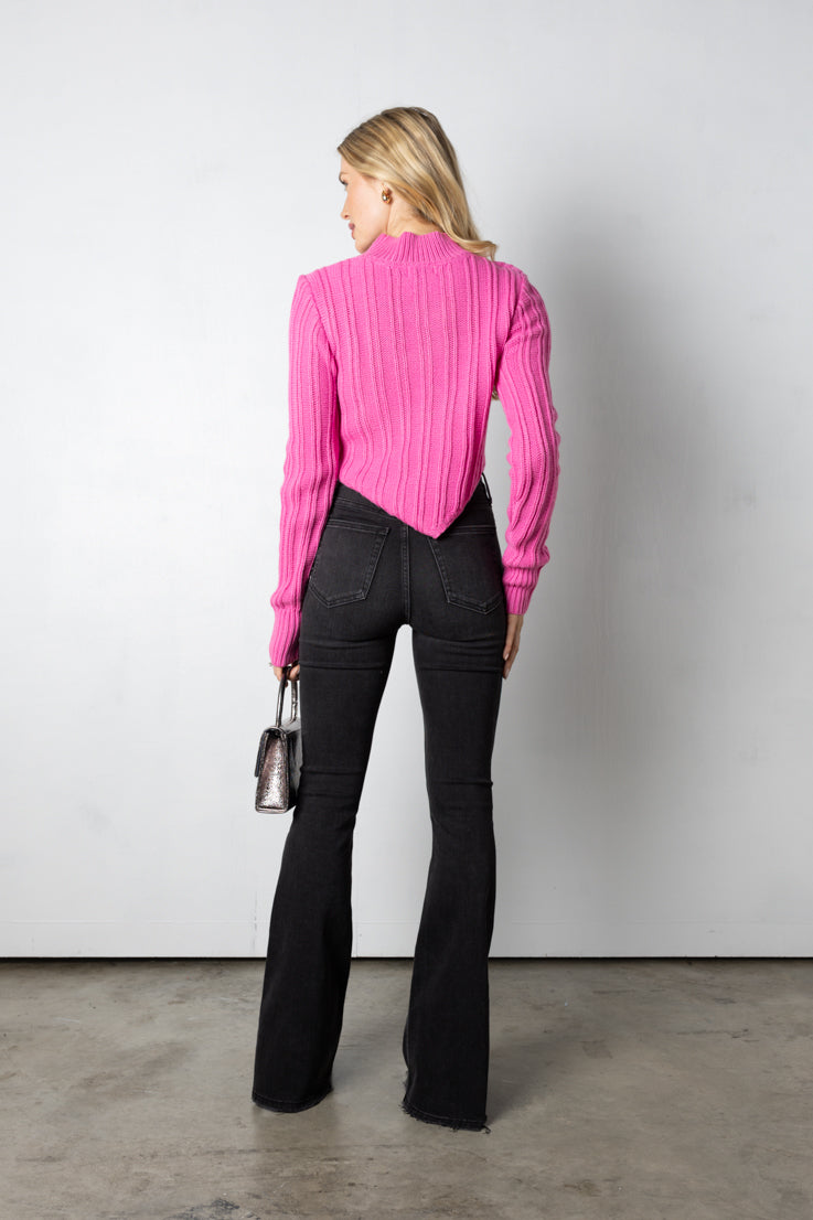 pink ribbed knit asymmetrical top