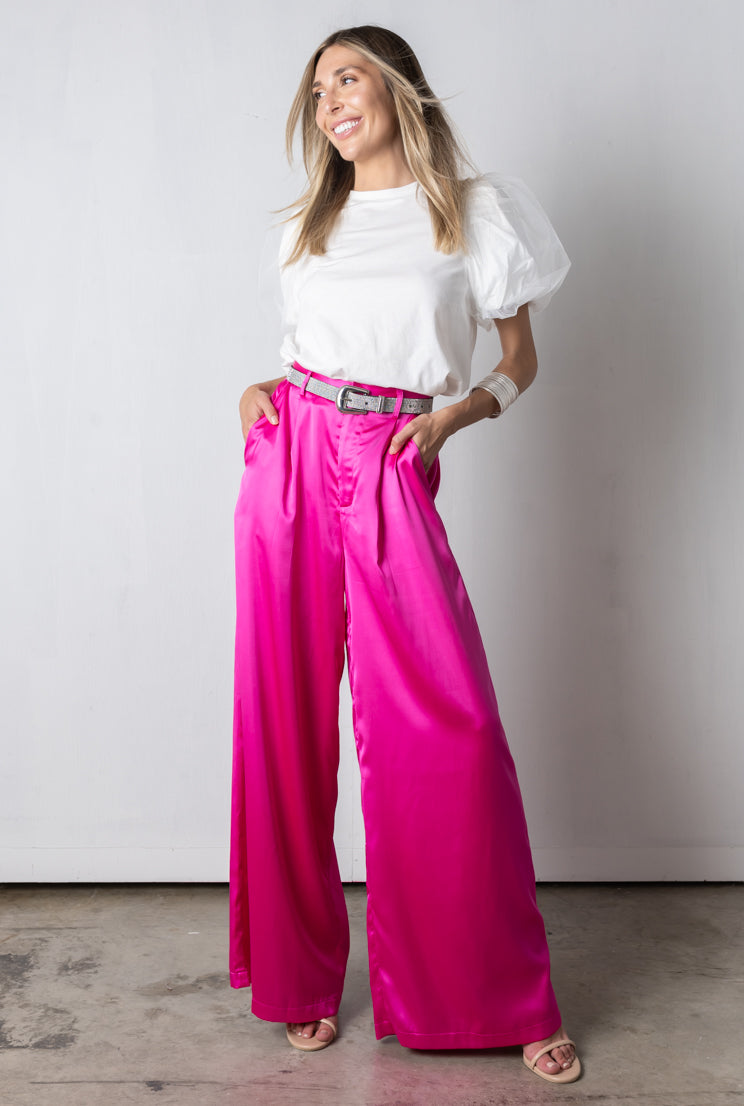 pink satin trousers