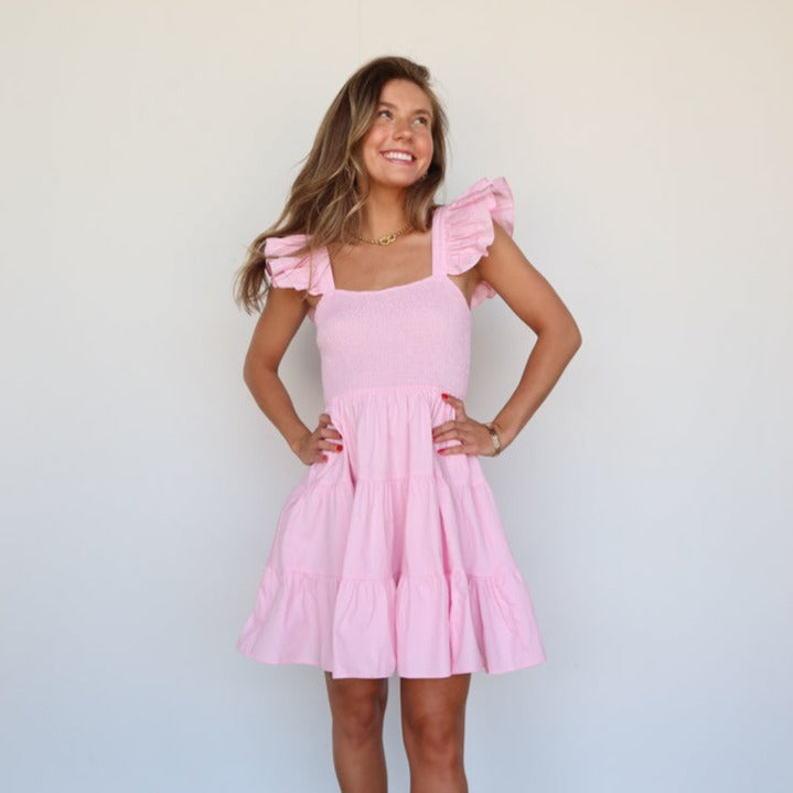 pink smocked ruffle dress