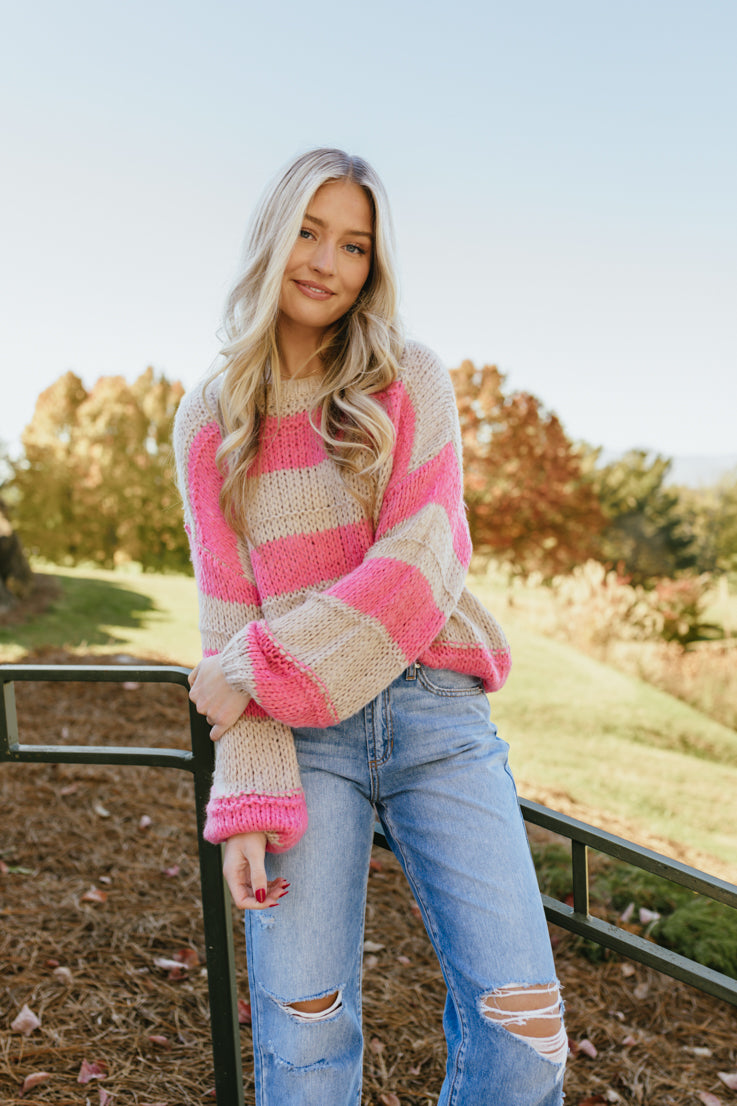 pink stripe sweater