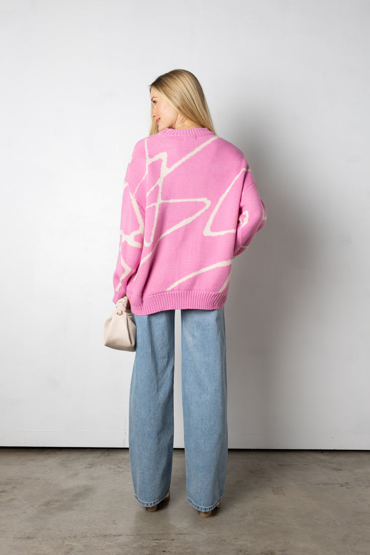 pink sweater white line