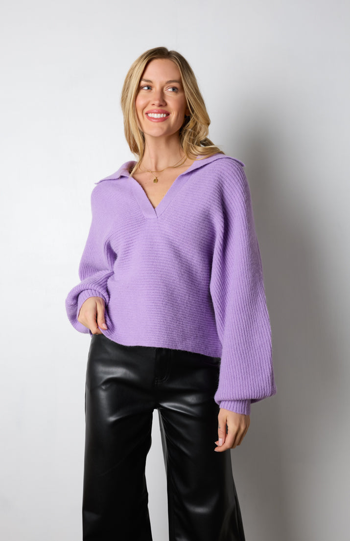 purple collared pullover top