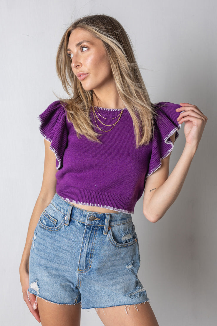 purple knit crop top