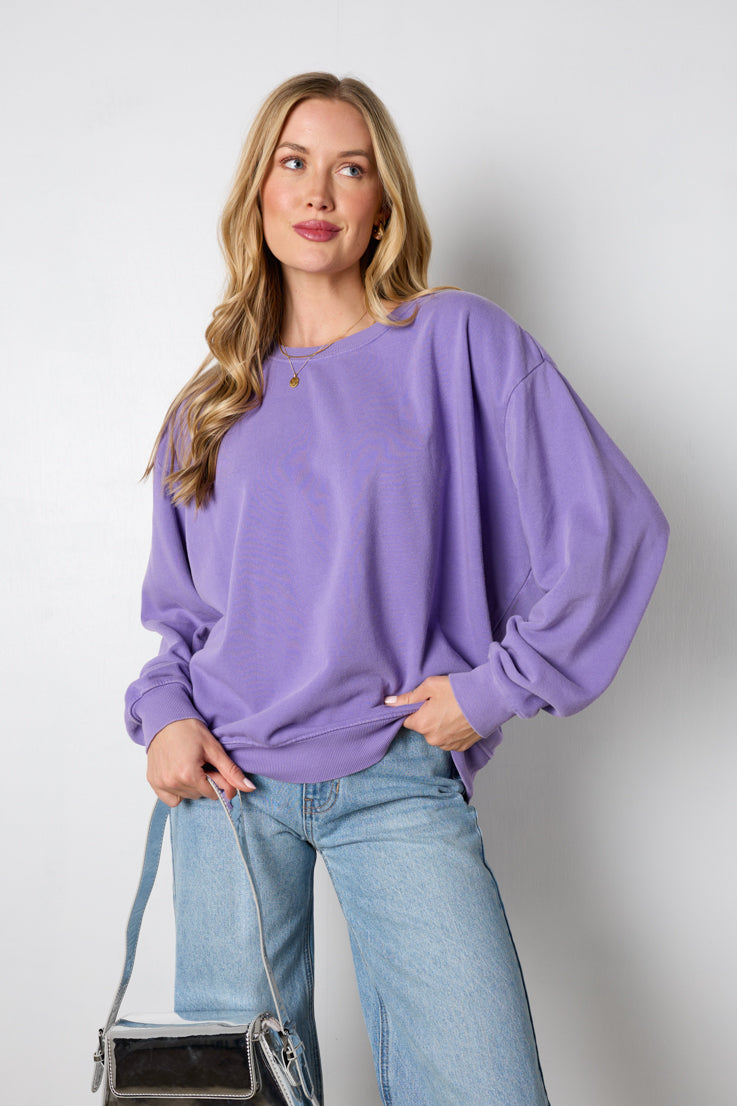purple oversized sweatshirt