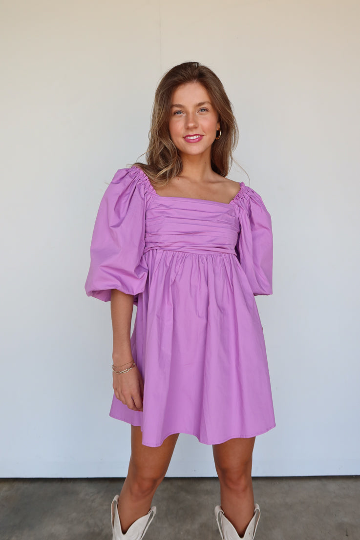 purple pleated dress