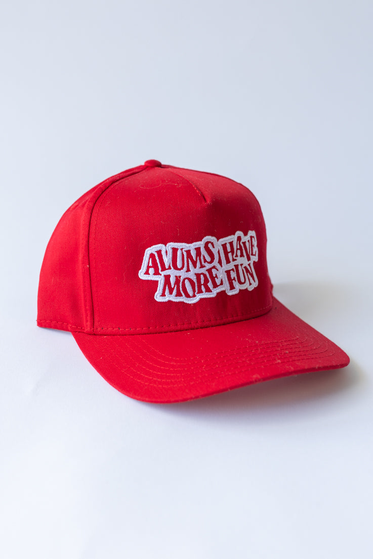 red graphic alums have more fun hat