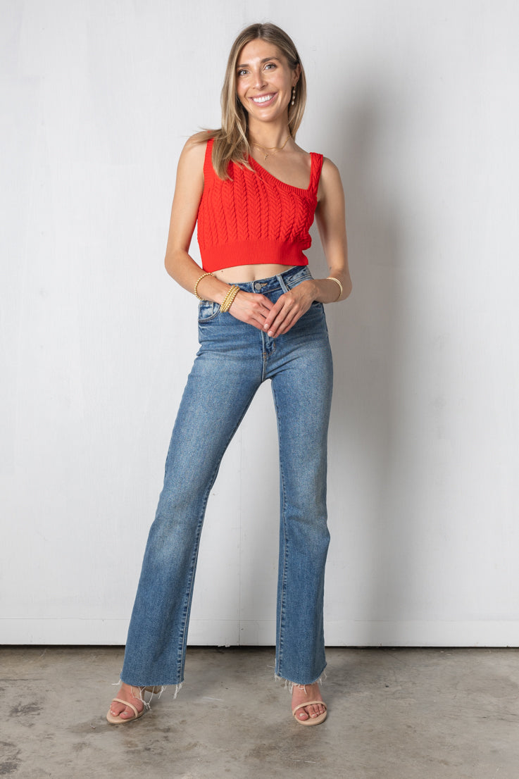 red cropped knit tank
