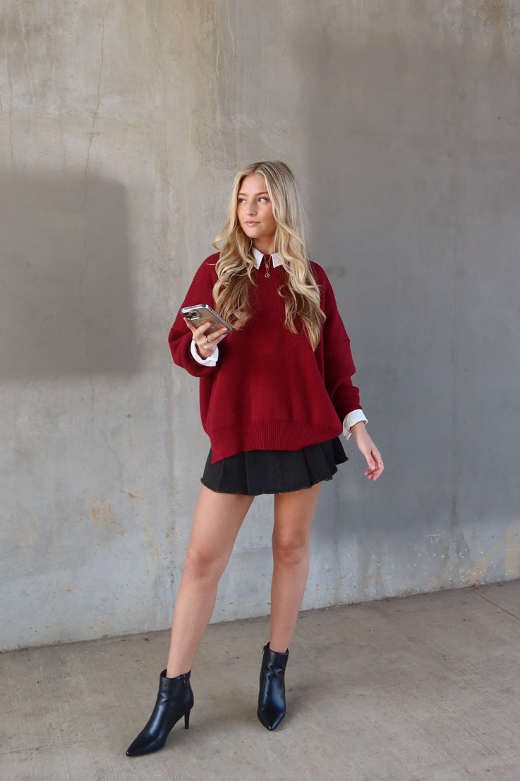 red oversized sweater