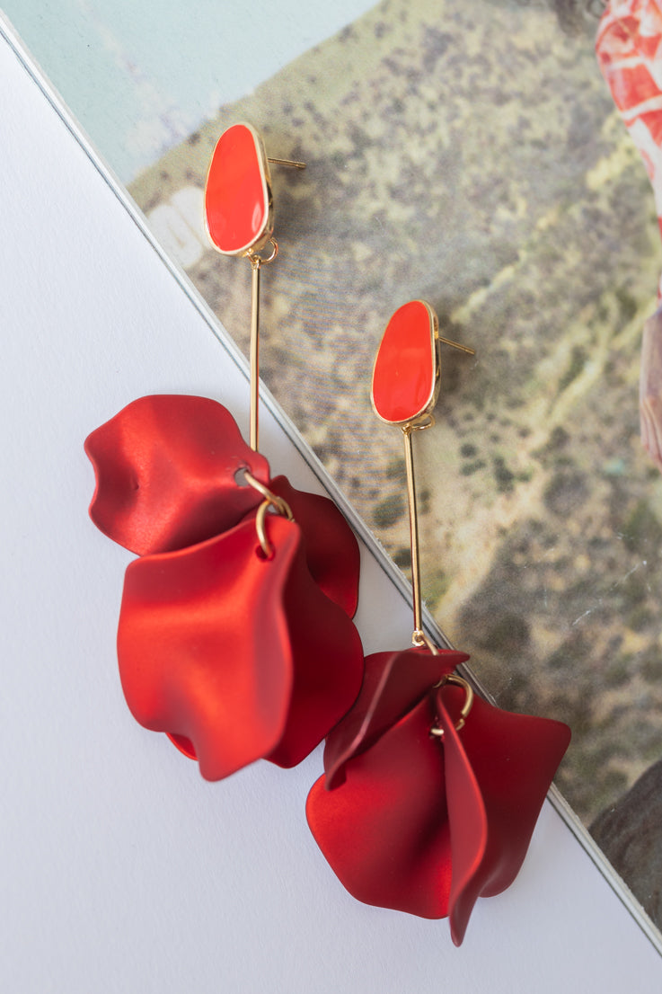 red petal dangle earring