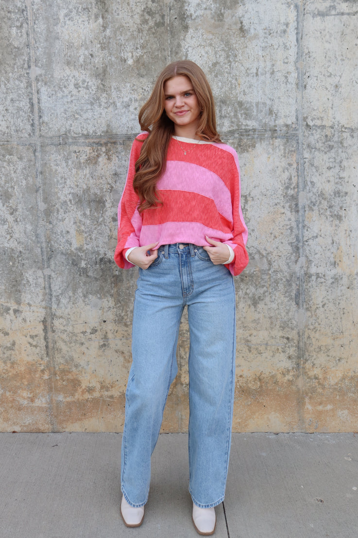 red and pink stripe sweater