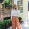 rust floral flowy pants