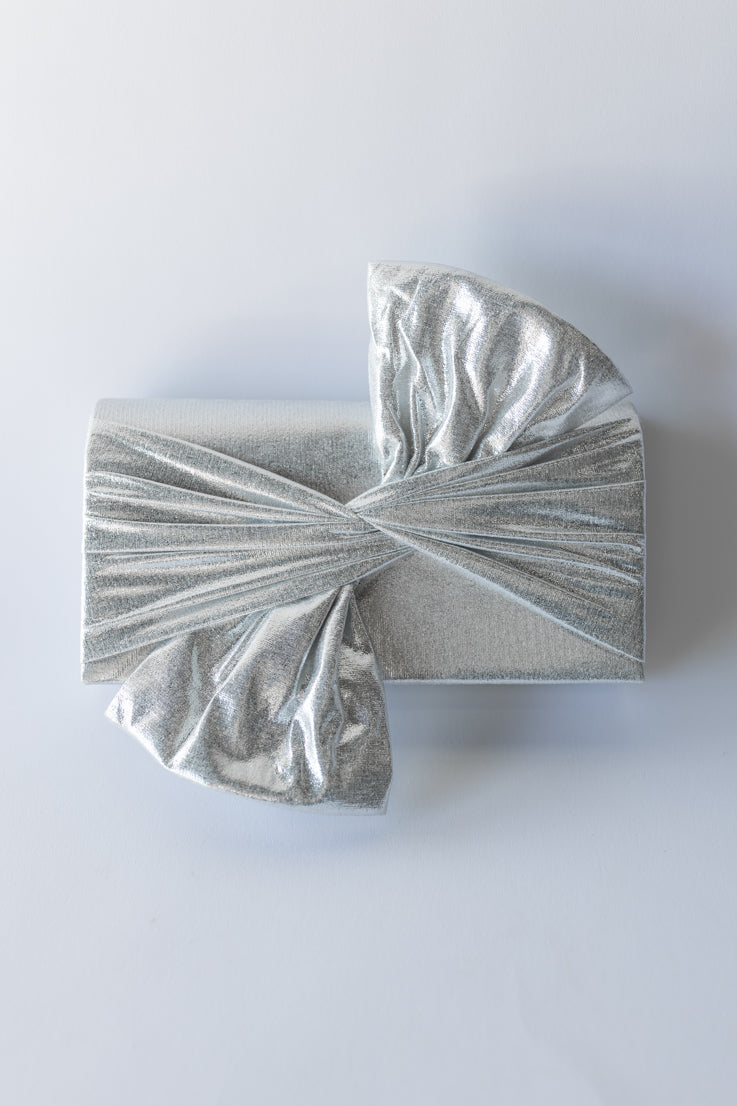 silver shimmery bag