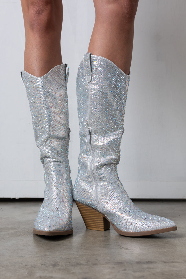 silver sparkle western boots