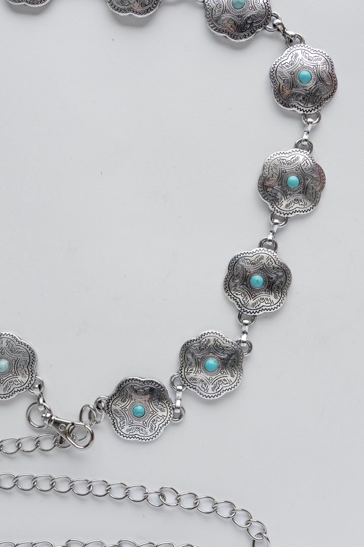 silver chain belt turquoise accents