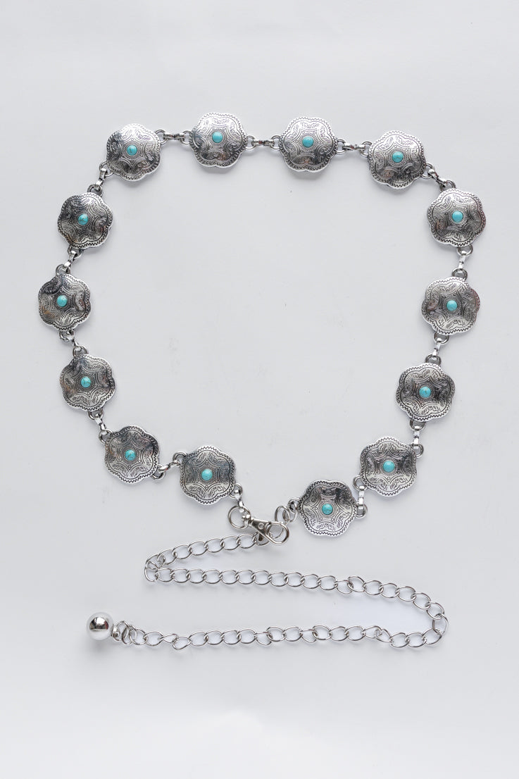 silver chain belt turquoise accents