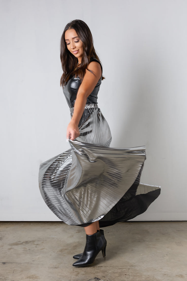 silver maxi skirt