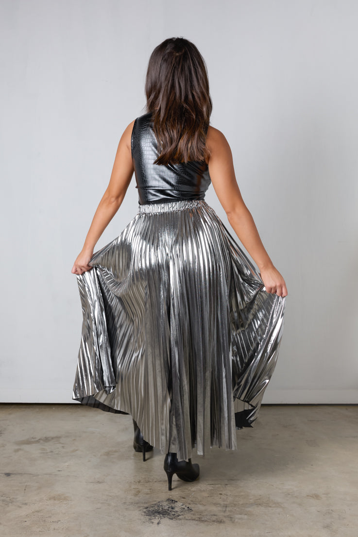 silver maxi skirt