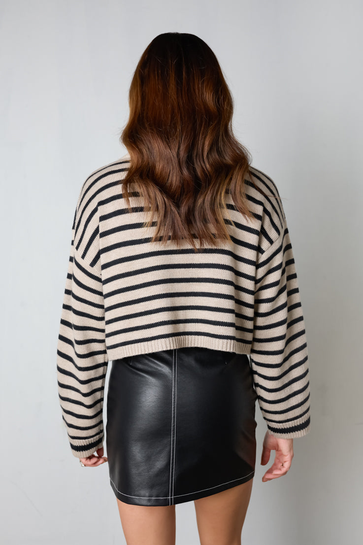 tan black striped turtleneck sweater