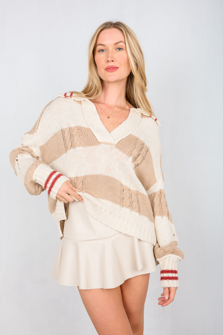 tan and ivory stripe sweater