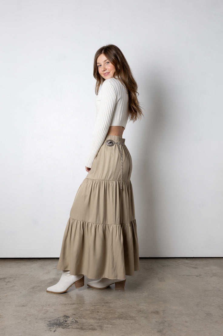 tan tiered skirt