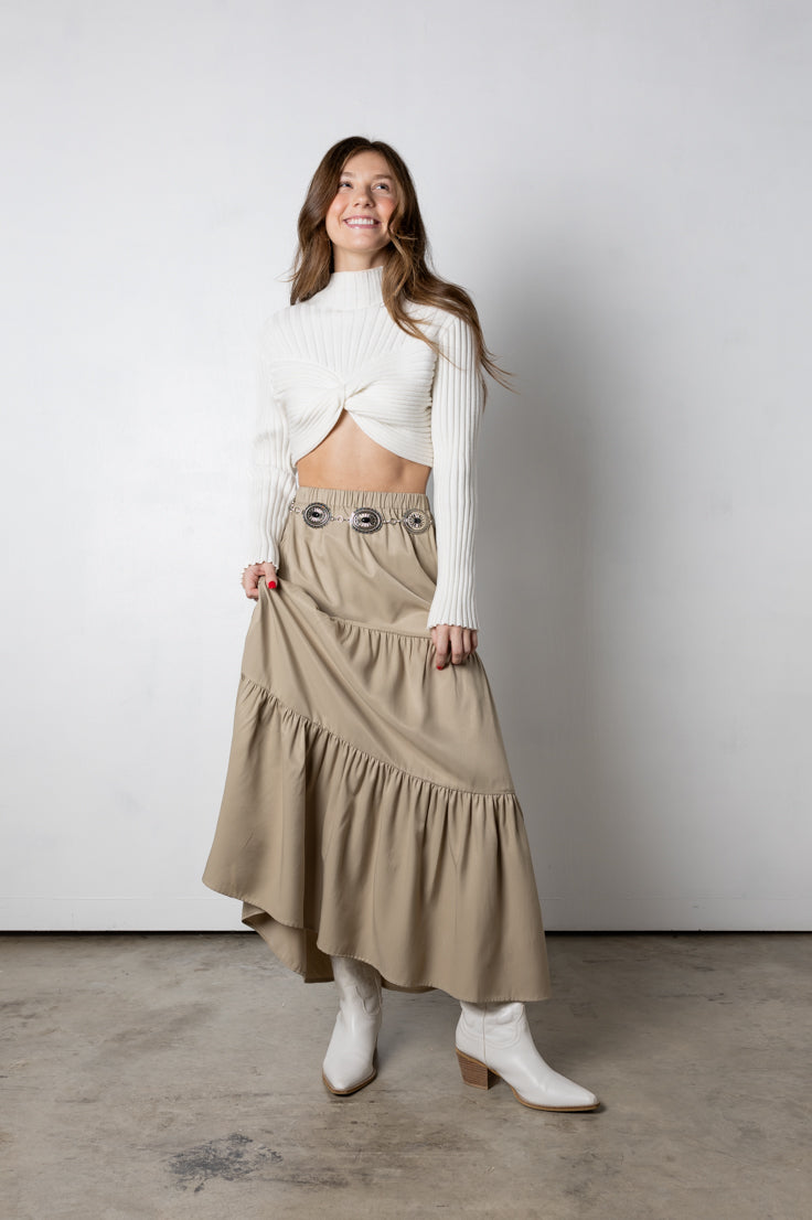 tan tiered skirt