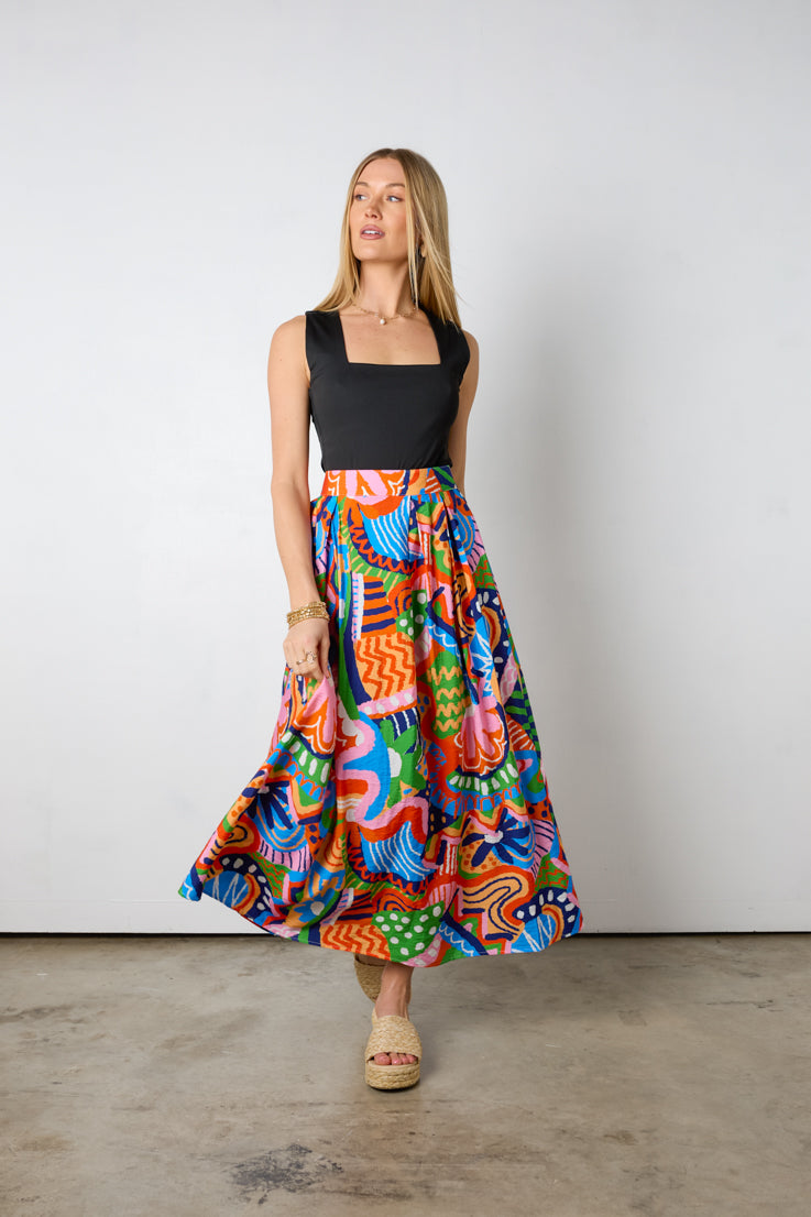 vibrant abstract multi color skirt