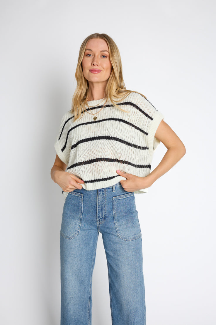 white and black stripe sweater
