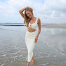 white crinkle dress with cut out under bust